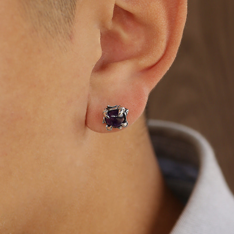 amethyst gem beast claw male and female earrings