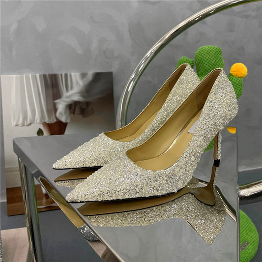 Glitter Inlaid Pearl Design Ladies Party High Heels