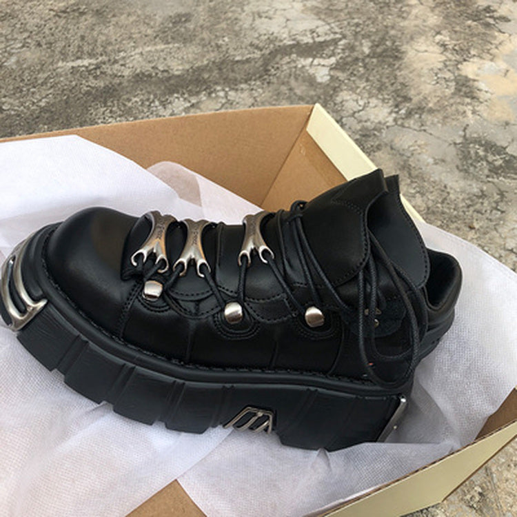 Round Toe Heavy Metal Thick-soled Motorcycle Boots