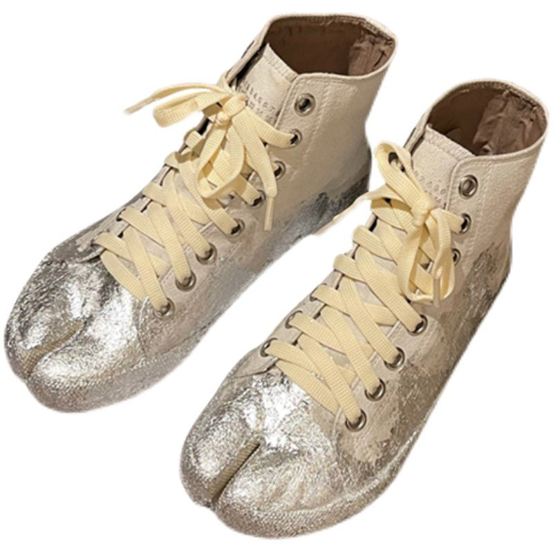 Graffiti Casual Split-toe Shoes Silver Foil Boots Women/Men