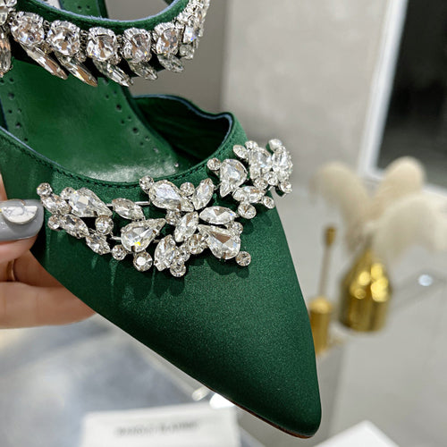 Stiletto  Rhinestone Single Shoes Satin Wedding Shoes Slippers