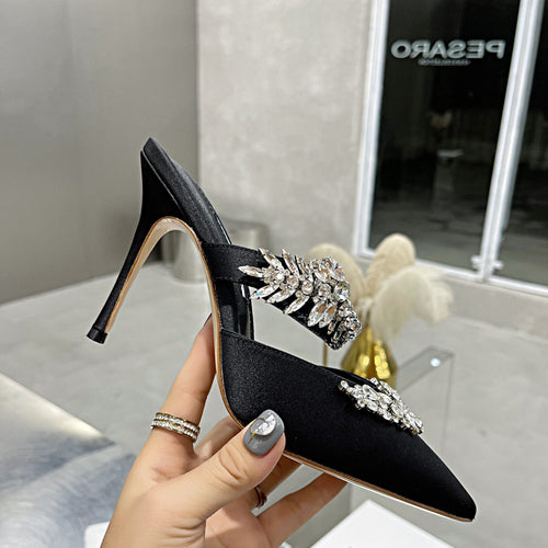 Stiletto  Rhinestone Single Shoes Satin Wedding Shoes Slippers