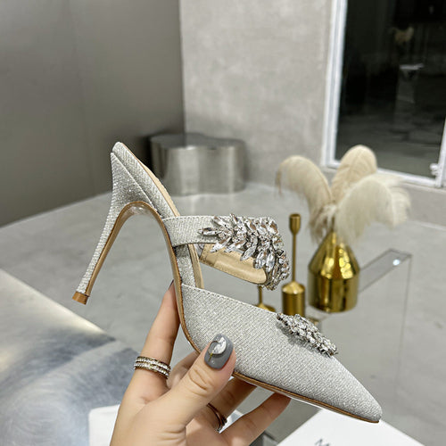 Stiletto  Rhinestone Single Shoes Satin Wedding Shoes Slippers