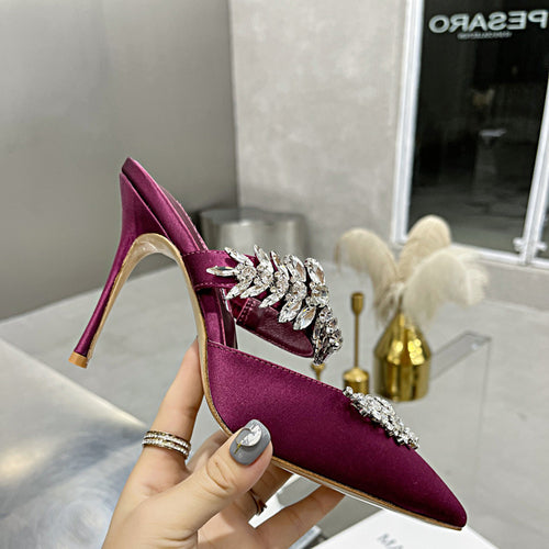 Stiletto  Rhinestone Single Shoes Satin Wedding Shoes Slippers