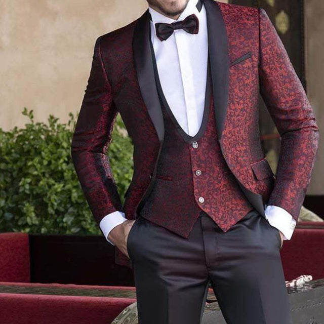 Floral Jacquard Men Suits Wedding Tuxedo for Grooms