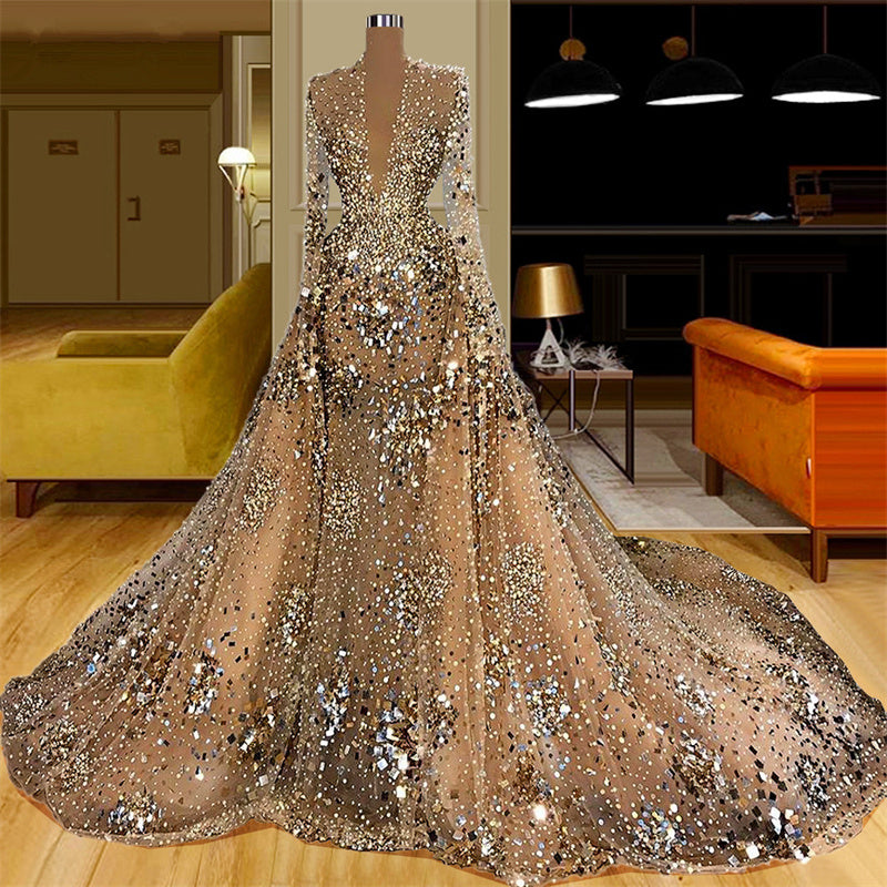 Pearls Sparking Bling Bling Evening Dress