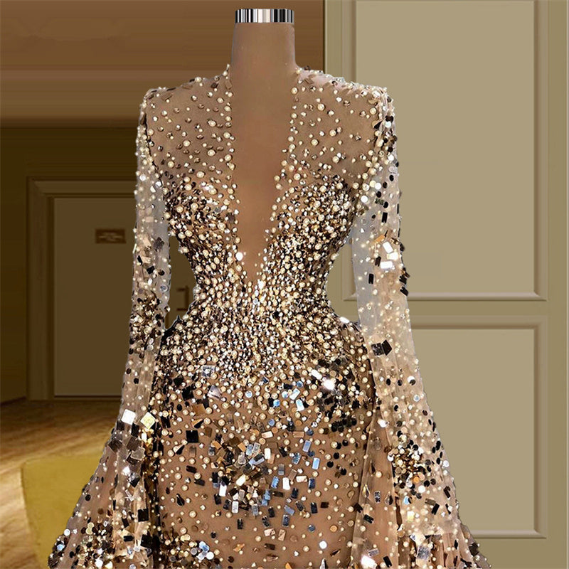 Pearls Sparking Bling Bling Evening Dress