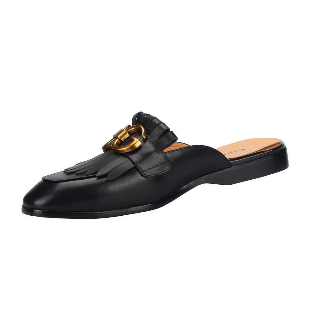 Double G Black Patent leather Loafers Men&#39;s Mules Slippers Backless Slip-On Flats sandals Handmade Party Casual Shoes