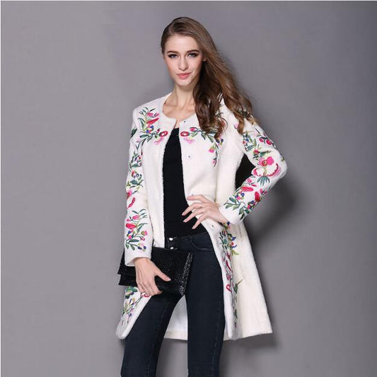 women winter coat embroidered neck long sleeved O button female coat elegant fashion coat - LiveTrendsX