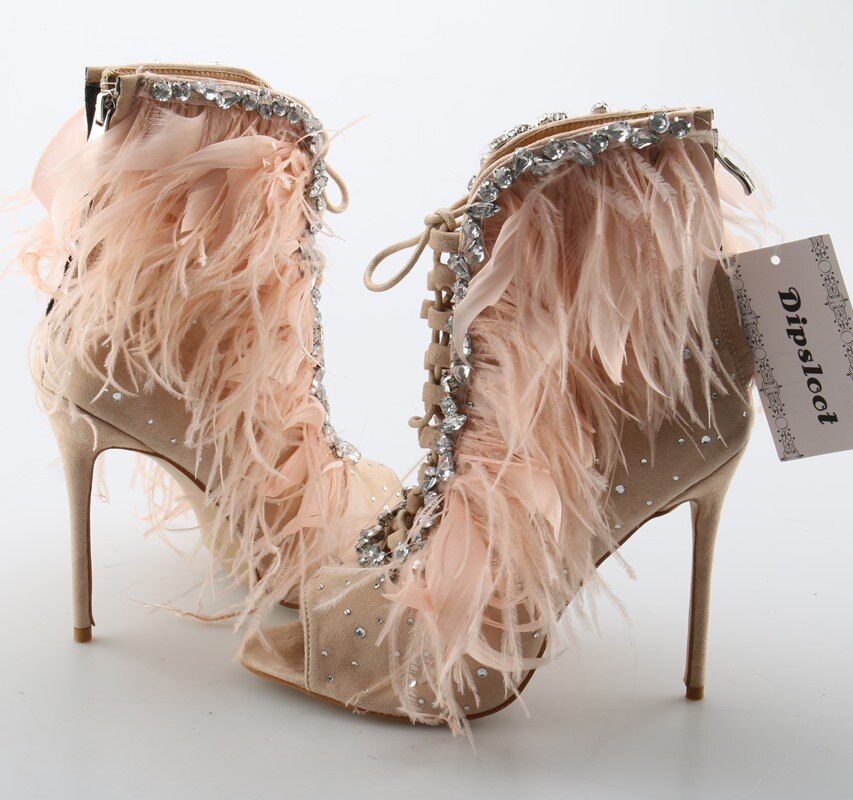 Women Lace Up Peep toe Stiletto Heels Crystal Sandals