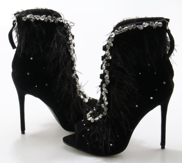 Women Lace Up Peep toe Stiletto Heels Crystal Sandals