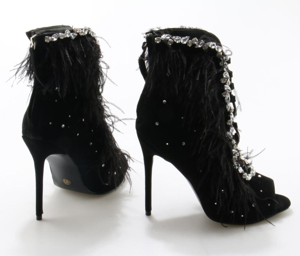 Women Lace Up Peep toe Stiletto Heels Crystal Sandals