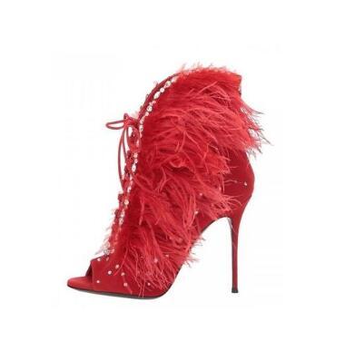 Women Lace Up Peep toe Stiletto Heels Crystal Sandals