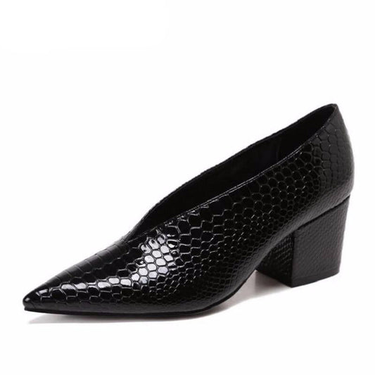 Crocodile Pattern Designer Vintage Evening Shoes Ladies Fashion Pointed Toe V Cut Woman Shoes High Heel Pumps Sexy C076 - LiveTrendsX