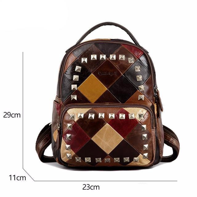 Women Backpack Female Genuine Leather Backpacks for Girls Small Backpack schoolbag Rivet Colorful Travel - LiveTrendsX