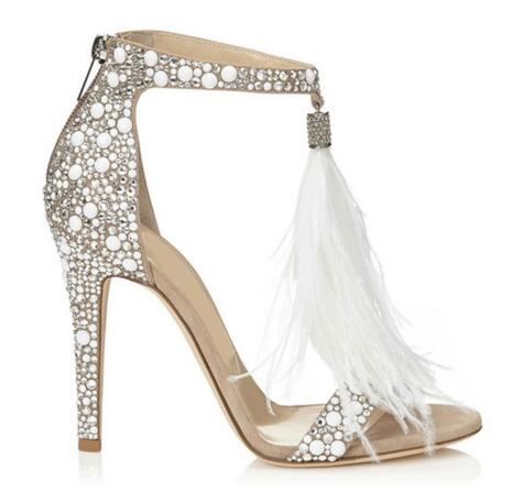 Crystal Embellished White High Heels Sandals - LiveTrendsX