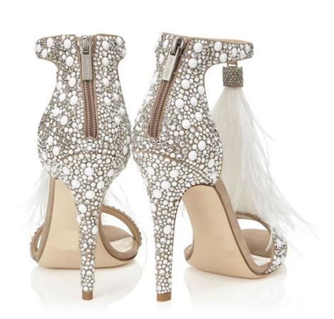 Crystal Embellished White High Heels Sandals - LiveTrendsX