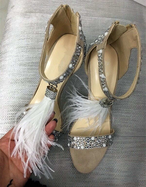 Crystal Embellished White High Heels Sandals - LiveTrendsX