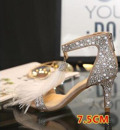 Crystal Embellished White High Heels Sandals - LiveTrendsX