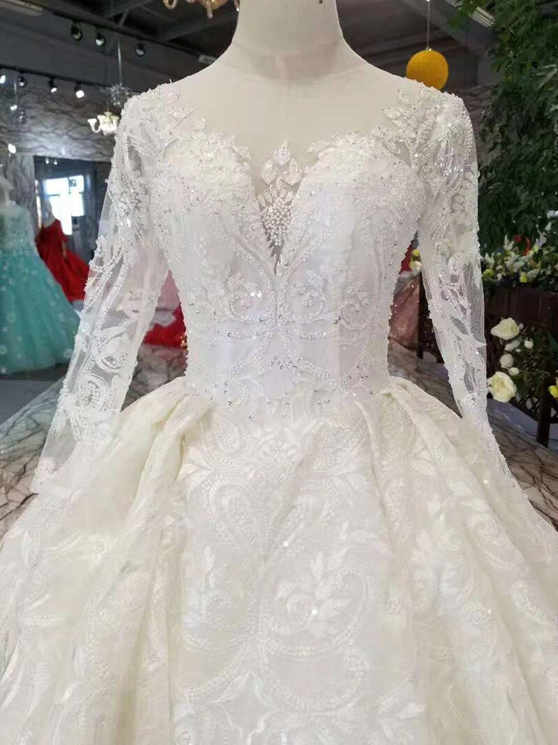 pure new wedding gowns like white long sleeves lace up back muslim wedding dresses - LiveTrendsX