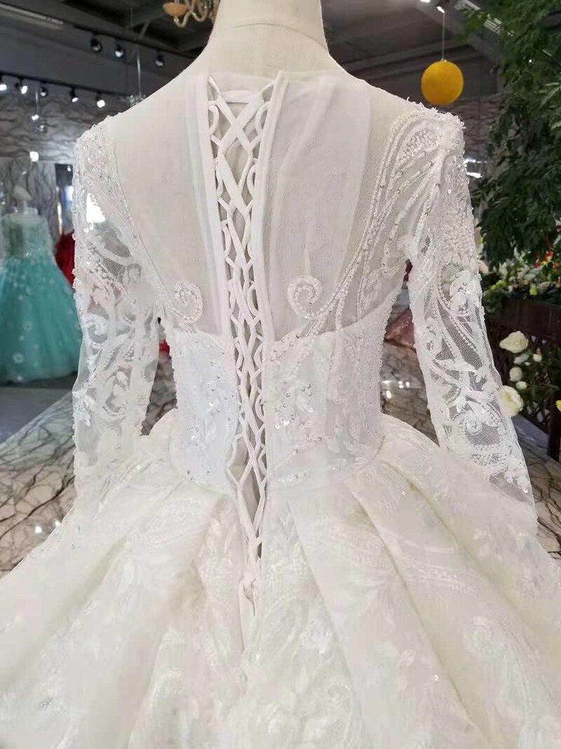 pure new wedding gowns like white long sleeves lace up back muslim wedding dresses - LiveTrendsX