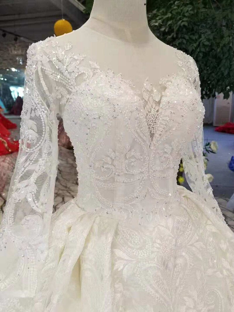 pure new wedding gowns like white long sleeves lace up back muslim wedding dresses - LiveTrendsX