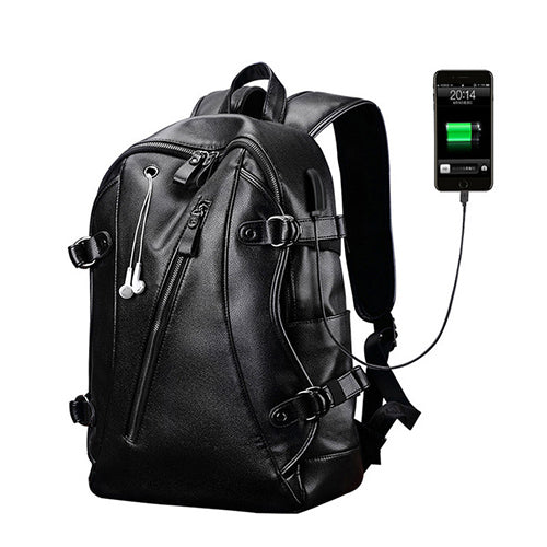 Men Backpack External USB Charge Waterproof  Backpack Fashion PU Leather Travel Bag Casual School Bag leather bookbag - LiveTrendsX