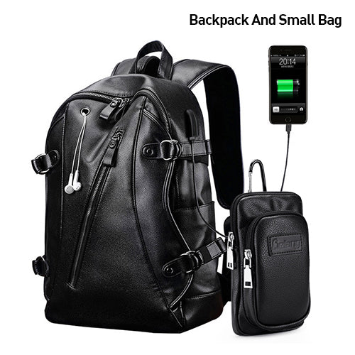 Men Backpack External USB Charge Waterproof  Backpack Fashion PU Leather Travel Bag Casual School Bag leather bookbag - LiveTrendsX