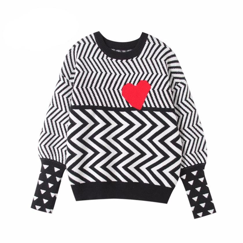 Autumn Winter Women Sweaters Geometric Heart Pattern Long Sleeve Tops Lovely Pullovers Knitted Loose Sweaters Tops - LiveTrendsX