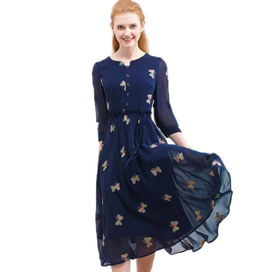 Autumn Chiffon Print Dress Casual Cute O-Neck Women Party Long Dresses Long Sleeve Vestido S-XXL - LiveTrendsX