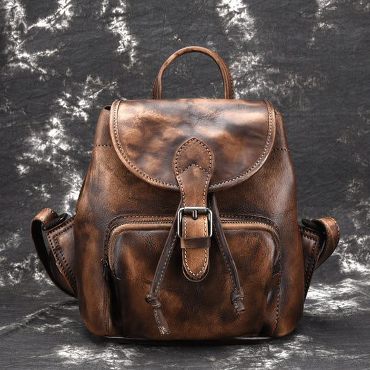 High Quality Real Cowhide Rucksack School Daypack Brush Color Knapsack Travel Bag Female Vintage Genuine Leather Women Backpack - LiveTrendsX