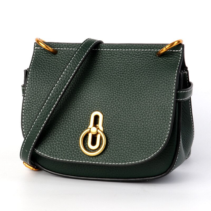 Women's new leather shoulder high quality metal buckle saddle bag Korean men's leather layer high quality metal buckle saddle ba - LiveTrendsX