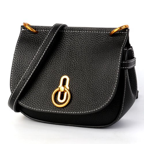 Women's new leather shoulder high quality metal buckle saddle bag Korean men's leather layer high quality metal buckle saddle ba - LiveTrendsX