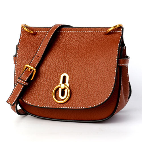 Women's new leather shoulder high quality metal buckle saddle bag Korean men's leather layer high quality metal buckle saddle ba - LiveTrendsX