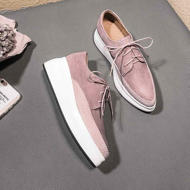 special sheep leather wedges platform pointed toe sneakers high street fashion leisure casual vulcanized shoes - LiveTrendsX