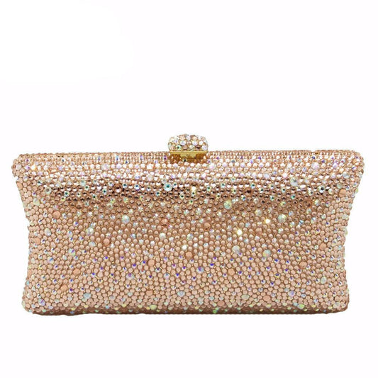 Champagne Peach Diamond Women Clutches Minaudiere Bag Wedding Cocktail Party Crystal Evening Purses Handbag - LiveTrendsX