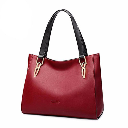 Fashion Cowhide Leather Women's Handbags Luxury Red Black Shoulder Bag Larger Capacity Women Leather Bag - LiveTrendsX