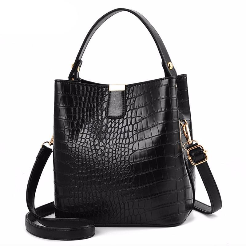 Retro Alligator Bucket Bags Women Crocodile Pattern Handbag Capacity Casual Crocodile Shoulder Messenger Bags Ladies PU Purse - LiveTrendsX