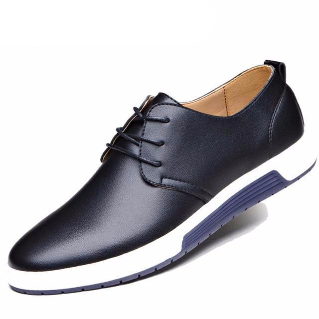 Men Shoes Casual Leather Fashion Trendy Black Blue Brown Flat Shoes for Men - LiveTrendsX