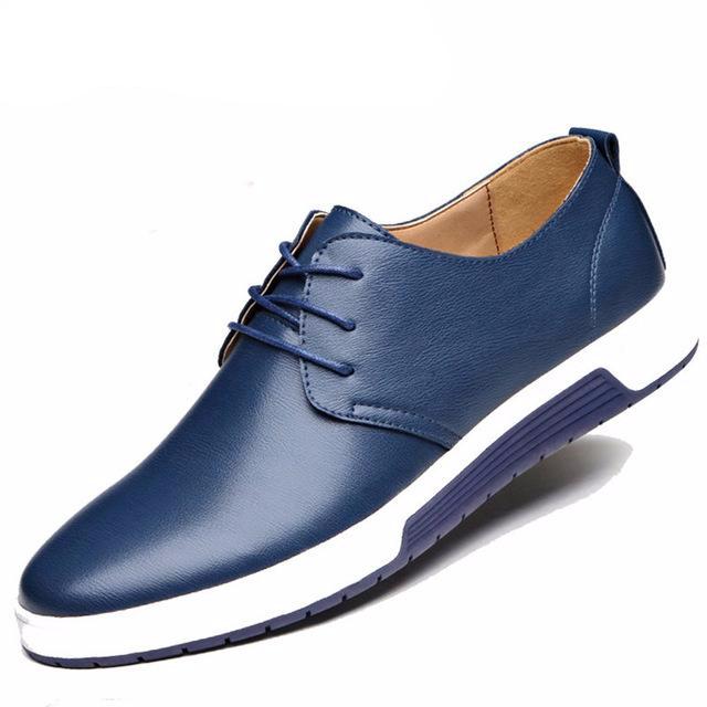 Men Shoes Casual Leather Fashion Trendy Black Blue Brown Flat Shoes for Men - LiveTrendsX