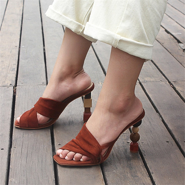 Strange Heel Women Summer Sandals 10CM High Heel Slippers Suede Gladiator Sandal Ladies Prom Dress Shoes Slides - LiveTrendsX