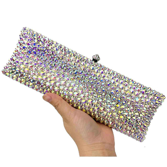 AB Silver Clutch Bags Designer glaring Crystal rhinestone Evening Bags Long Wedding bride Purse Day Clutches - LiveTrendsX