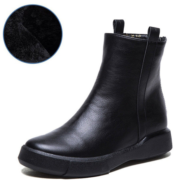 Vintage Flat Women Boots Autumn Winter Round Toe Back Zipper Winter Warm Waterproof Ankle Boots Women Platform Shoes - LiveTrendsX